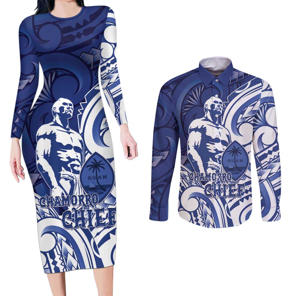 Guam Chief Kepuha Couples Matching Long Sleeve Bodycon Dress and Long Sleeve Button Shirt Chamorro Pride