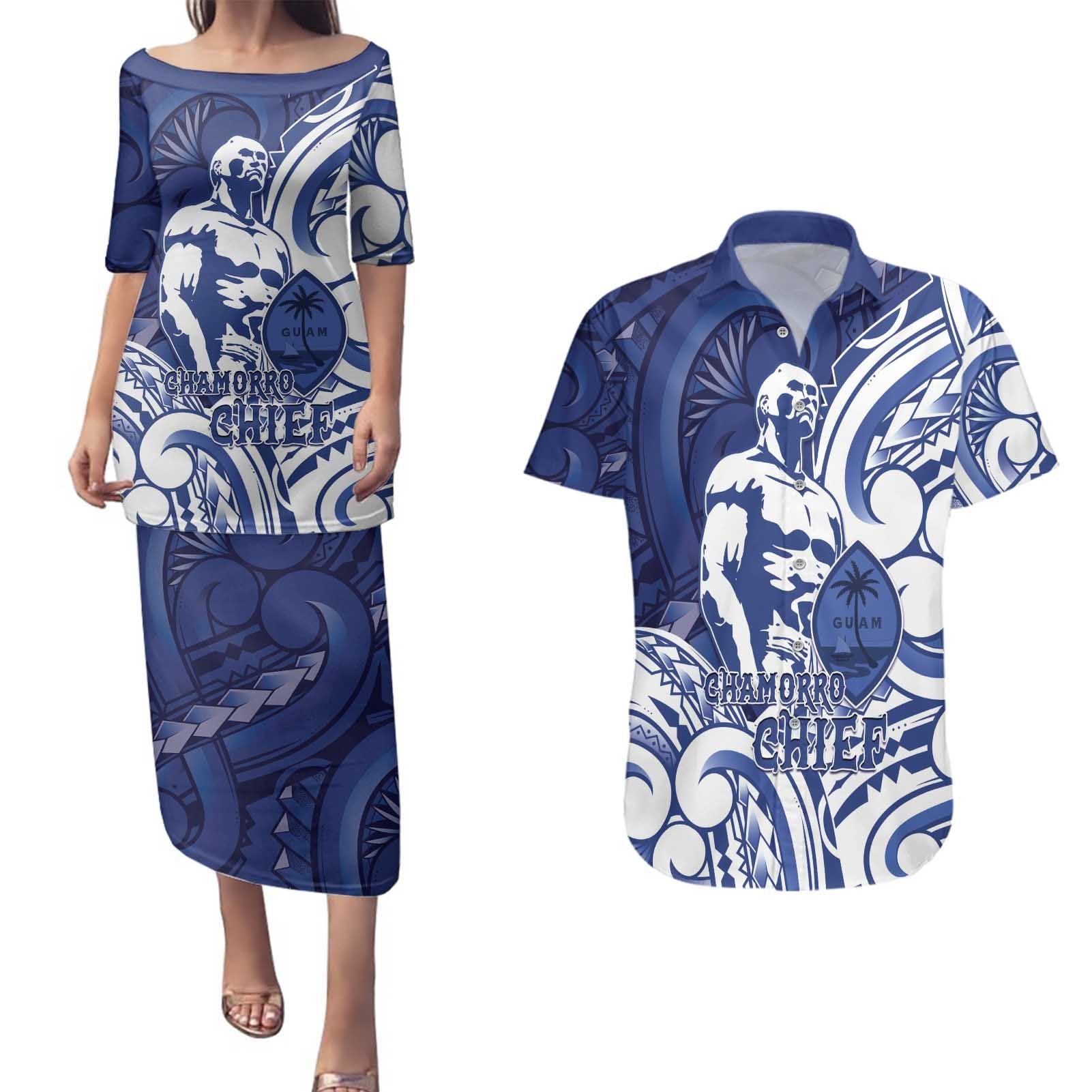 Guam Chief Kepuha Couples Matching Puletasi and Hawaiian Shirt Chamorro Pride