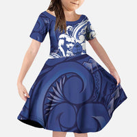 Guam Chief Kepuha Family Matching Long Sleeve Bodycon Dress and Hawaiian Shirt Chamorro Pride LT05 Daughter's Dress Blue - Polynesian Pride