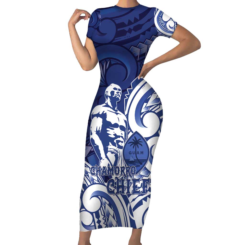 Guam Chief Kepuha Family Matching Short Sleeve Bodycon Dress and Hawaiian Shirt Chamorro Pride LT05 Mom's Dress Blue - Polynesian Pride