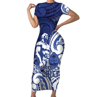 Guam Chief Kepuha Family Matching Short Sleeve Bodycon Dress and Hawaiian Shirt Chamorro Pride LT05 Mom's Dress Blue - Polynesian Pride
