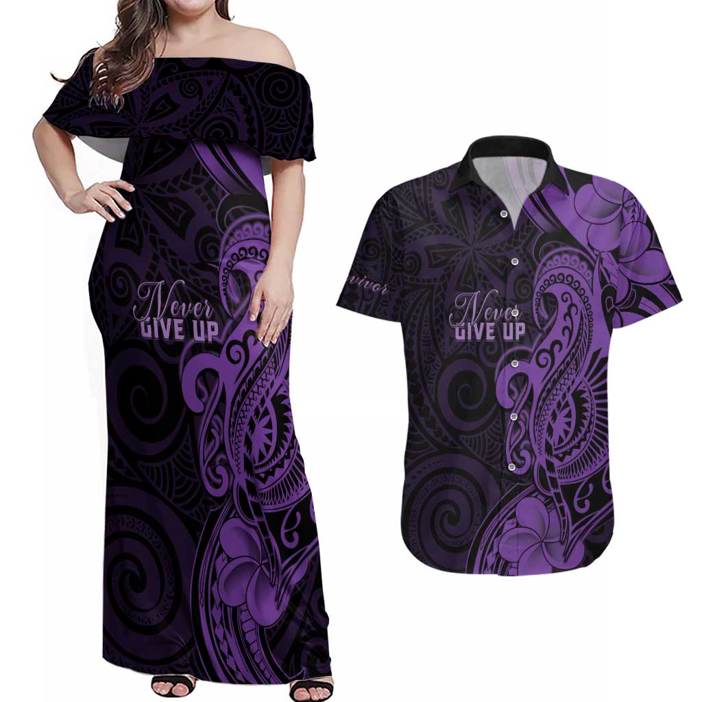 Personalised Lupus Warrior Couples Matching Off Shoulder Maxi Dress and Hawaiian Shirt Never Give Up Polynesian Style