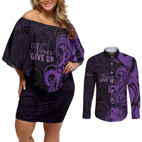 Personalised Lupus Warrior Couples Matching Off Shoulder Short Dress and Long Sleeve Button Shirt Never Give Up Polynesian Style