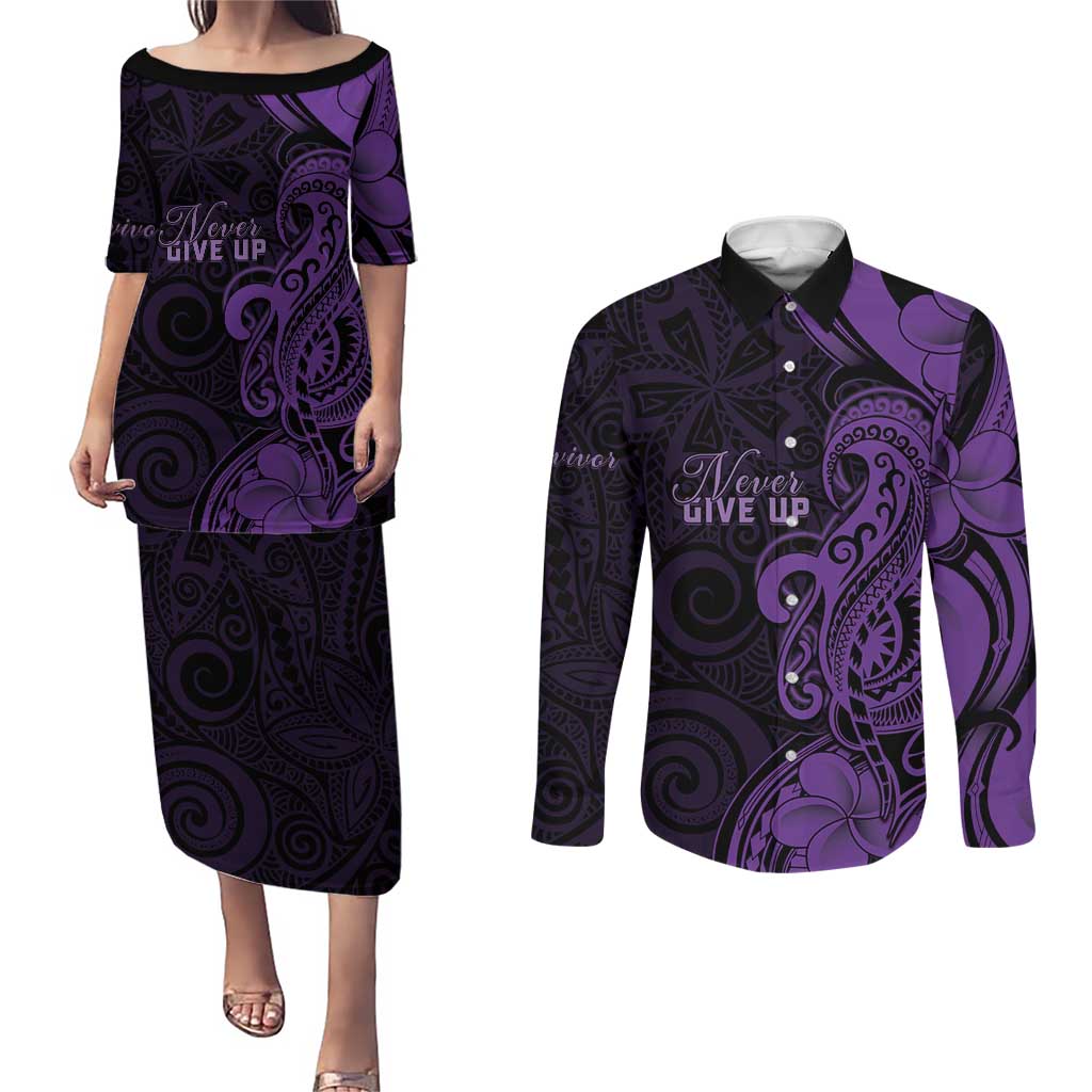 Personalised Lupus Warrior Couples Matching Puletasi and Long Sleeve Button Shirt Never Give Up Polynesian Style
