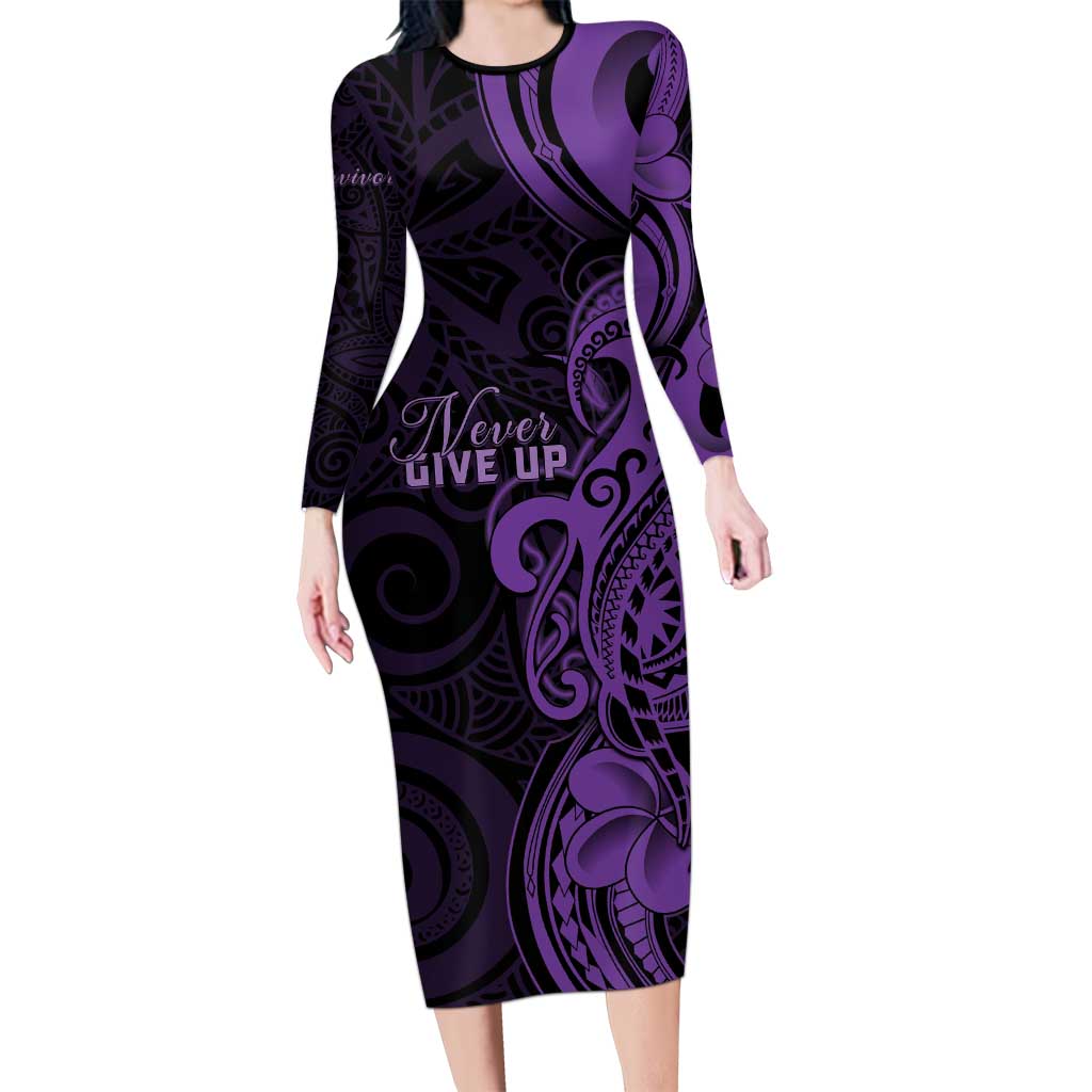 Personalised Lupus Warrior Long Sleeve Bodycon Dress Never Give Up Polynesian Style