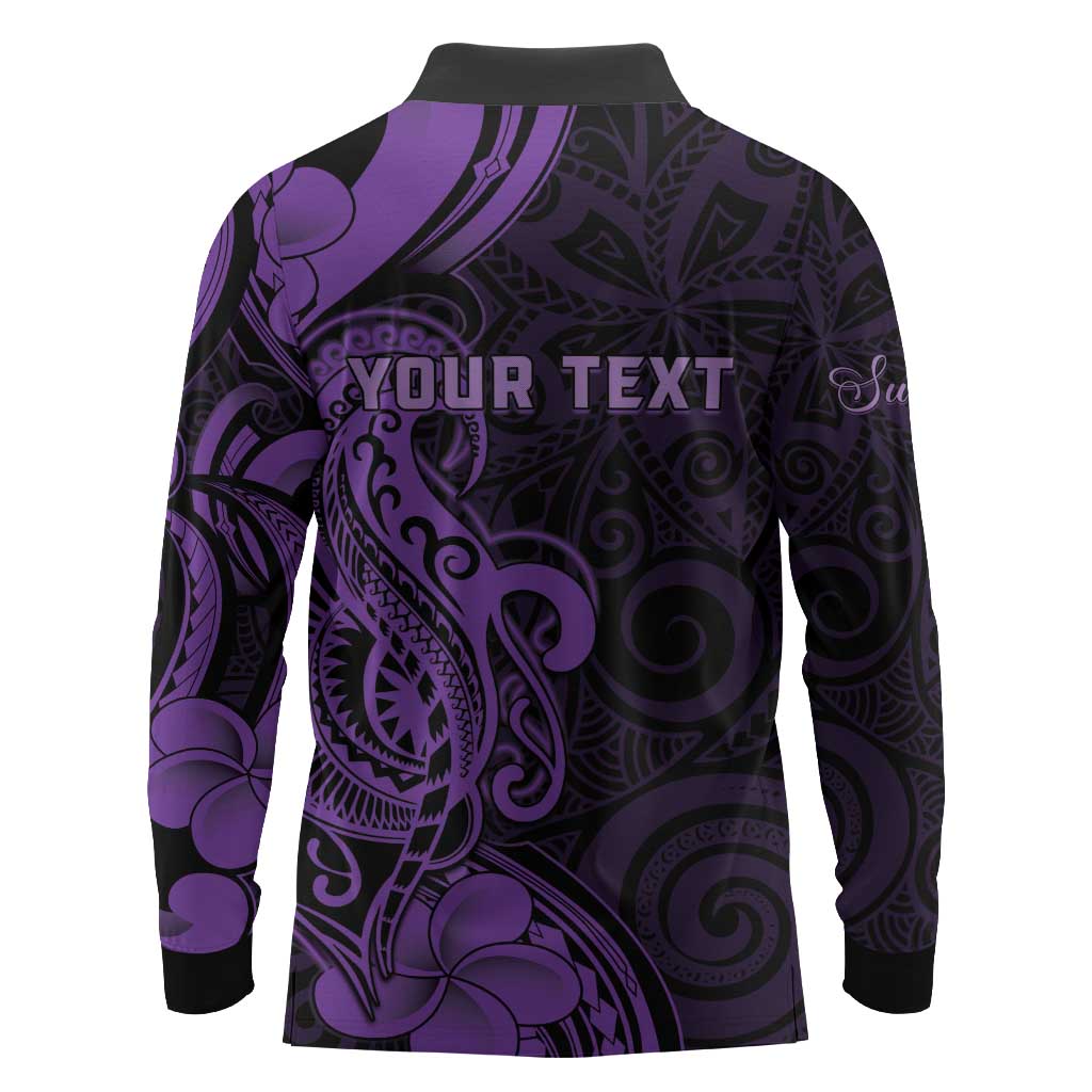 Personalised Lupus Warrior Long Sleeve Polo Shirt Never Give Up Polynesian Style
