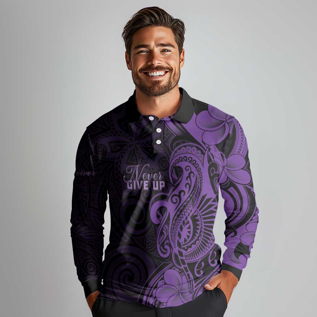 Personalised Lupus Warrior Long Sleeve Polo Shirt Never Give Up Polynesian Style