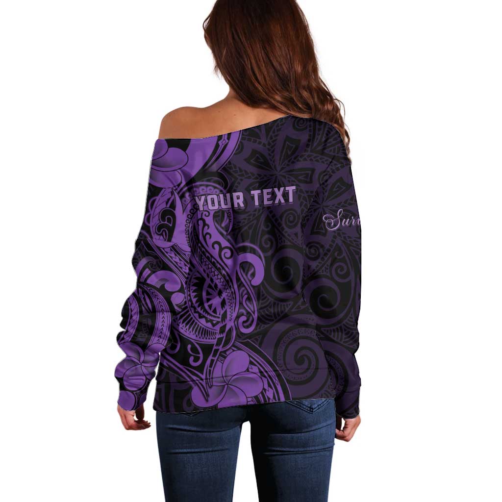 Personalised Lupus Warrior Off Shoulder Sweater Never Give Up Polynesian Style