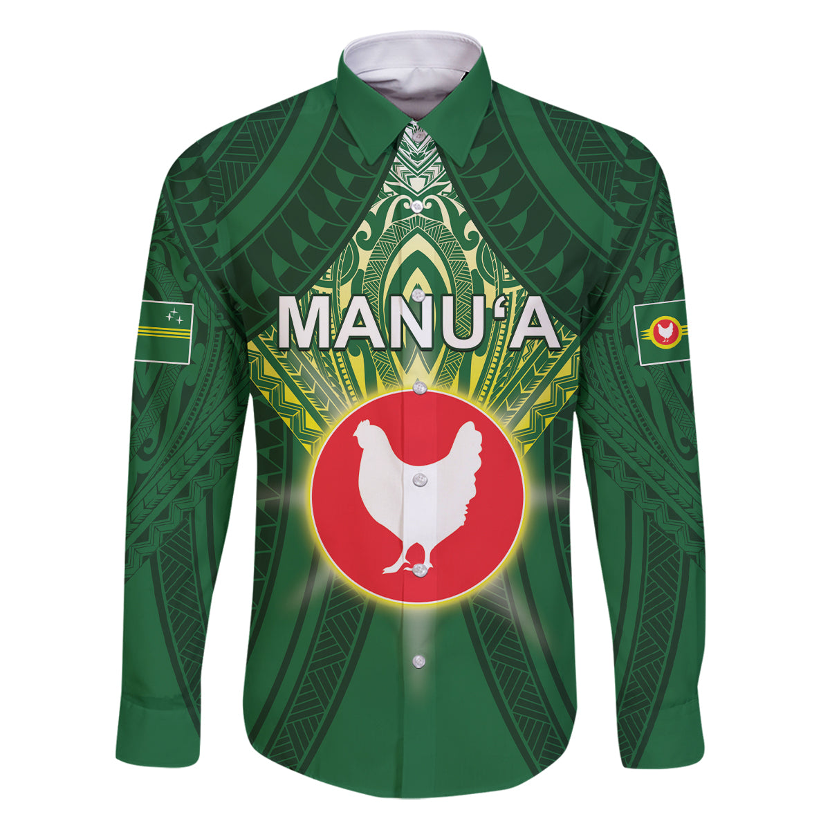 Personalized American Samoa Manu'a Cession Day Family Matching Puletasi and Hawaiian Shirt With Polynesian Pattern LT05 Dad's Shirt - Long Sleeve Green - Polynesian Pride