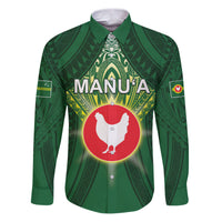 Personalized American Samoa Manu'a Cession Day Family Matching Puletasi and Hawaiian Shirt With Polynesian Pattern LT05 Dad's Shirt - Long Sleeve Green - Polynesian Pride