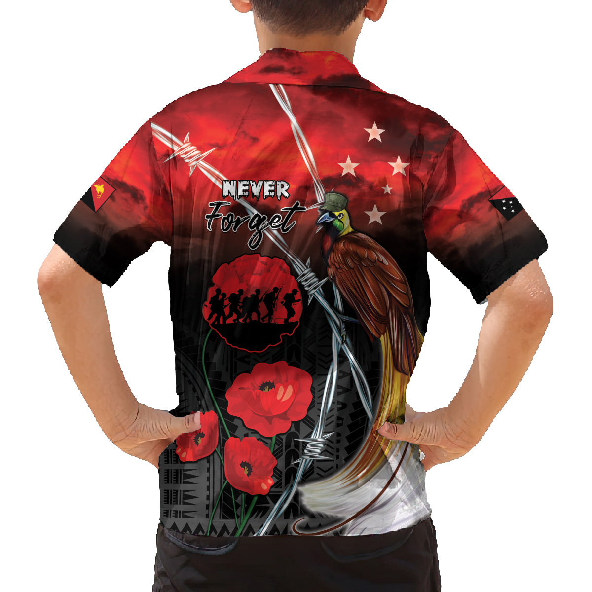 Papua New Guinea Remembrance Day Family Matching Long Sleeve Bodycon Dress and Hawaiian Shirt Lest We Forget LT05 - Polynesian Pride