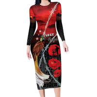 Papua New Guinea Remembrance Day Family Matching Long Sleeve Bodycon Dress and Hawaiian Shirt Lest We Forget LT05 Mom's Dress Red - Polynesian Pride