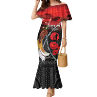 Papua New Guinea Remembrance Day Family Matching Mermaid Dress and Hawaiian Shirt Lest We Forget LT05 Mom's Dress Red - Polynesian Pride