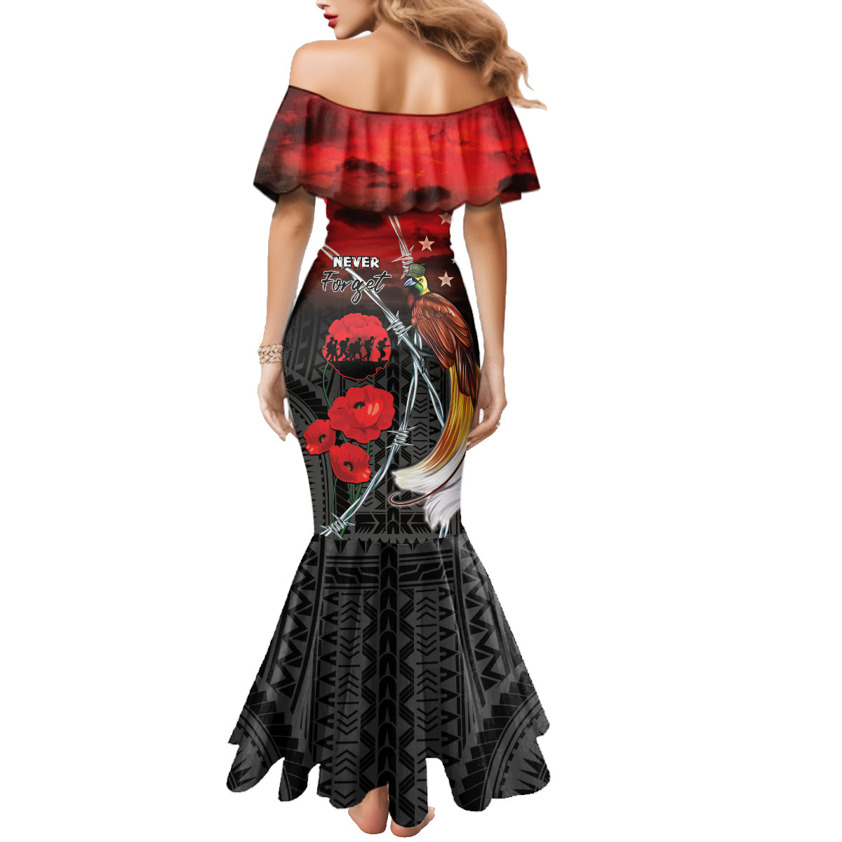 Papua New Guinea Remembrance Day Family Matching Mermaid Dress and Hawaiian Shirt Lest We Forget LT05 - Polynesian Pride