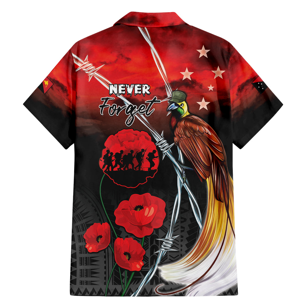 Papua New Guinea Remembrance Day Family Matching Off The Shoulder Long Sleeve Dress and Hawaiian Shirt Lest We Forget LT05 - Polynesian Pride