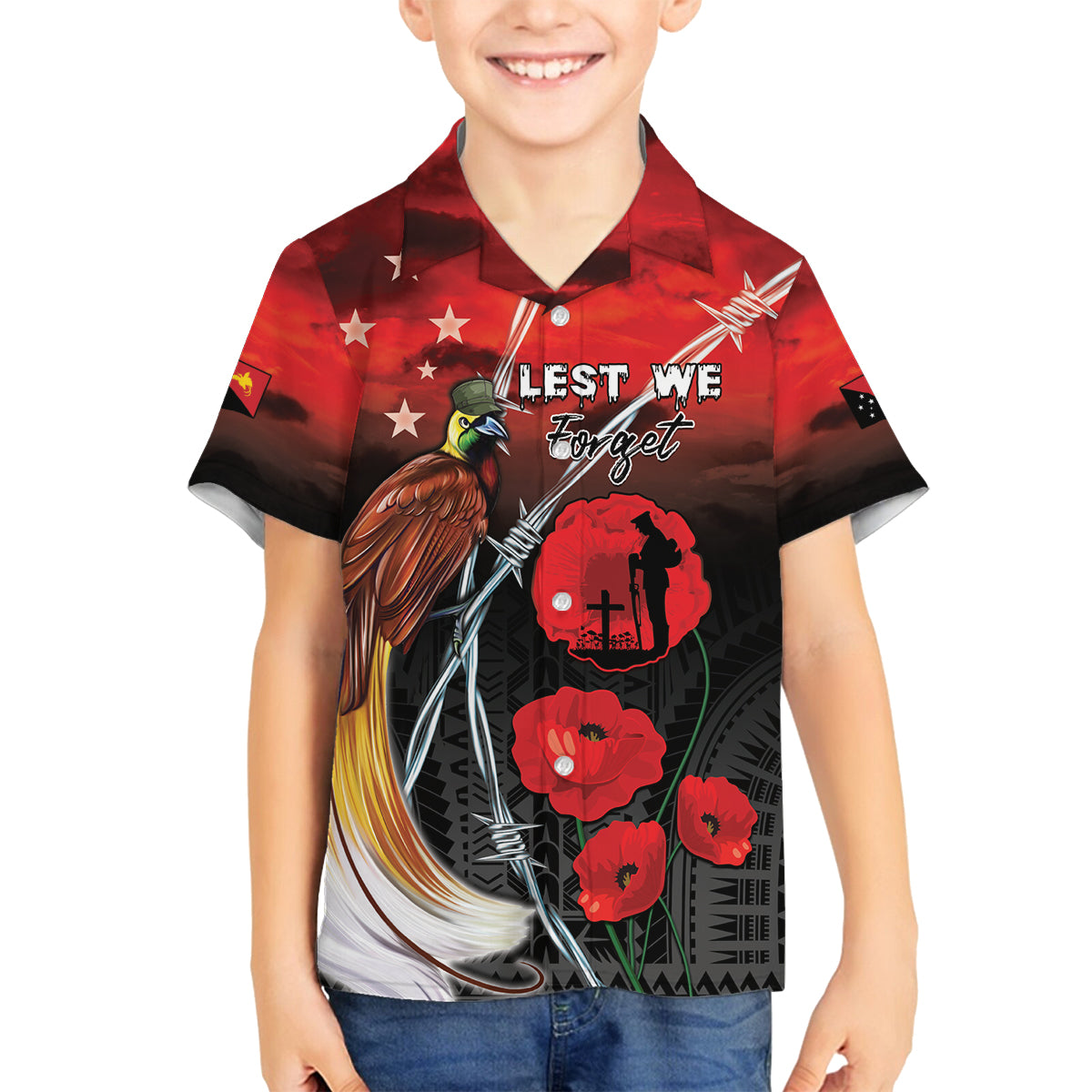 Papua New Guinea Remembrance Day Family Matching Summer Maxi Dress and Hawaiian Shirt Lest We Forget