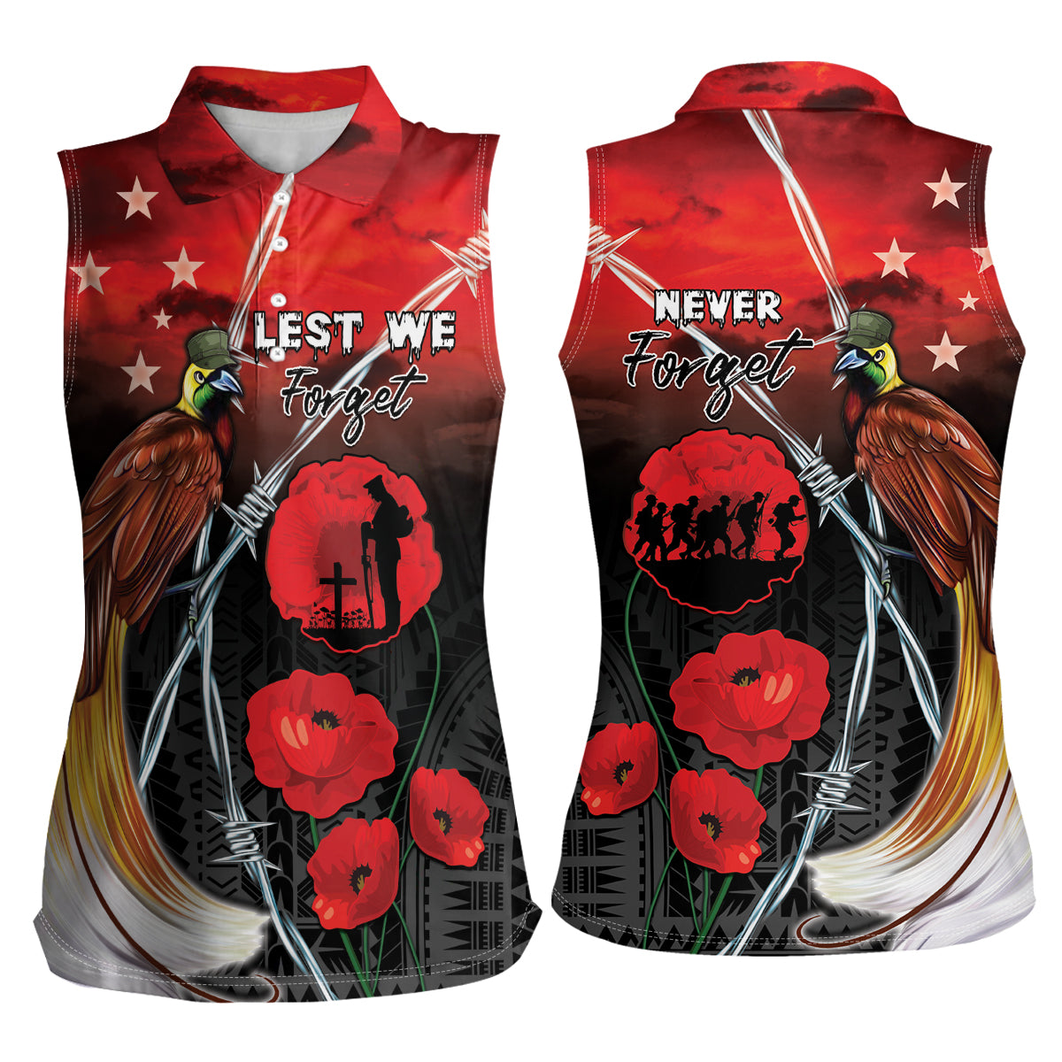 Papua New Guinea Remembrance Day Women Sleeveless Polo Shirt Lest We Forget