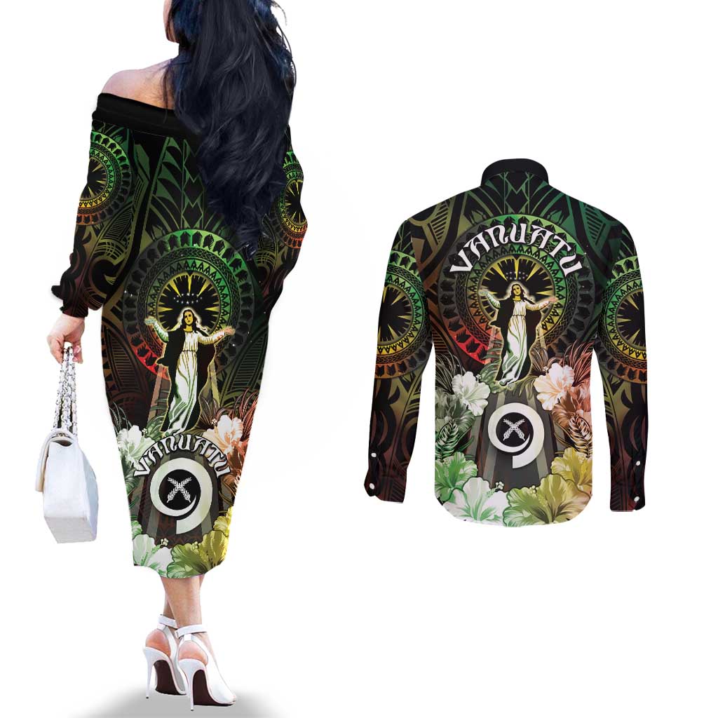 Vanuatu Happy Assumption Day Couples Matching Off The Shoulder Long Sleeve Dress and Long Sleeve Button Shirt