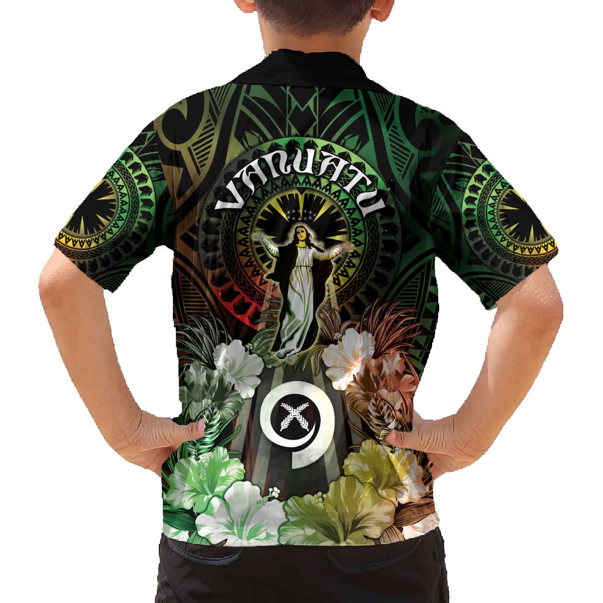 Vanuatu Happy Assumption Day Family Matching Off The Shoulder Long Sleeve Dress and Hawaiian Shirt
