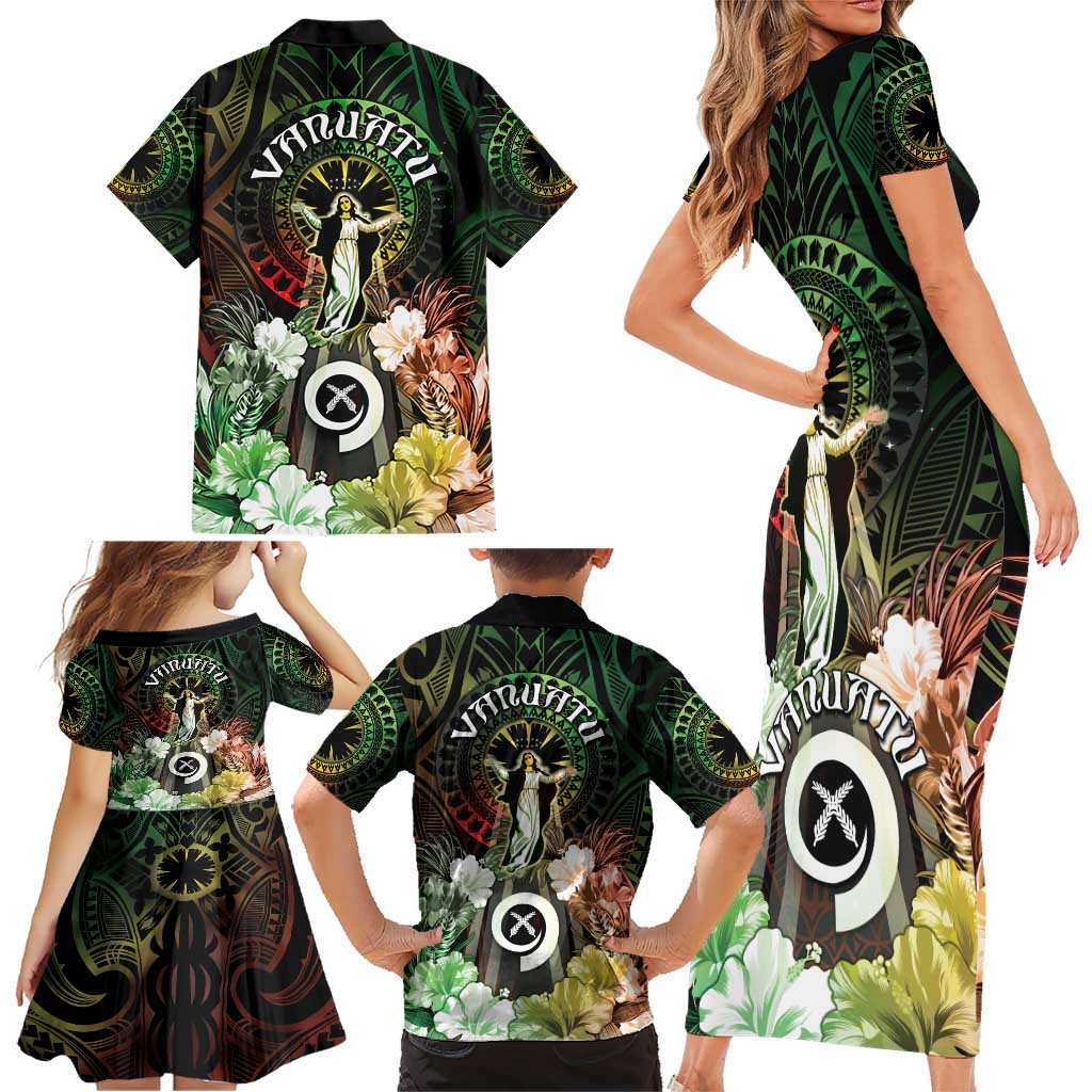 Vanuatu Happy Assumption Day Family Matching Short Sleeve Bodycon Dress and Hawaiian Shirt