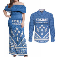 Personalised Kosrae State Gospel Day Couples Matching Off Shoulder Maxi Dress and Long Sleeve Button Shirt Simple Style LT05 Blue - Polynesian Pride