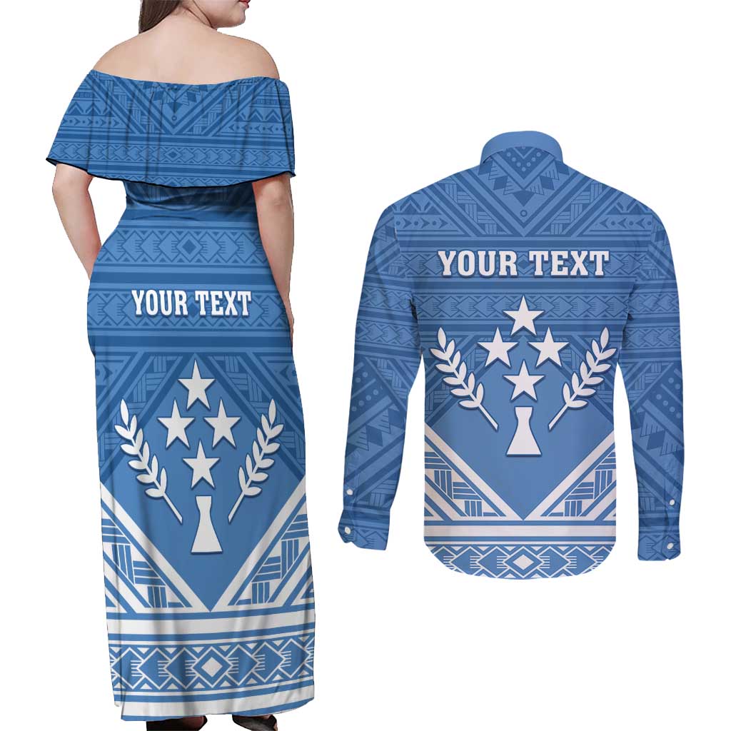 Personalised Kosrae State Gospel Day Couples Matching Off Shoulder Maxi Dress and Long Sleeve Button Shirt Simple Style LT05 - Polynesian Pride