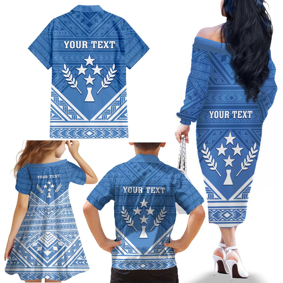Personalised Kosrae State Gospel Day Family Matching Off The Shoulder Long Sleeve Dress and Hawaiian Shirt Simple Style LT05 - Polynesian Pride