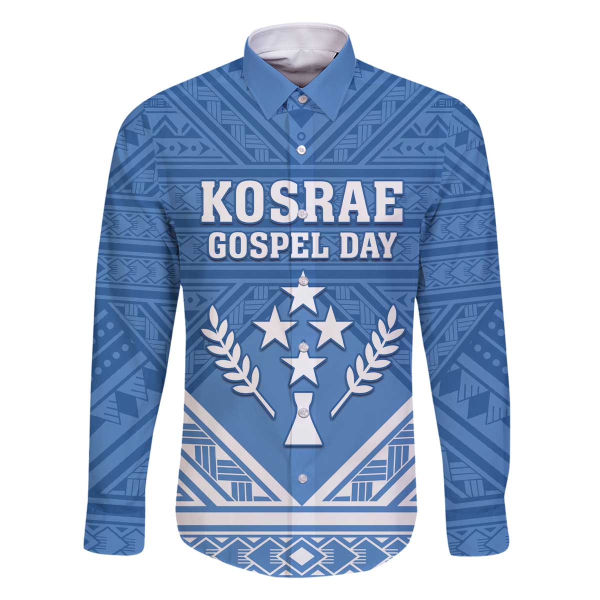Personalised Kosrae State Gospel Day Family Matching Off The Shoulder Long Sleeve Dress and Hawaiian Shirt Simple Style LT05 Dad's Shirt - Long Sleeve Blue - Polynesian Pride