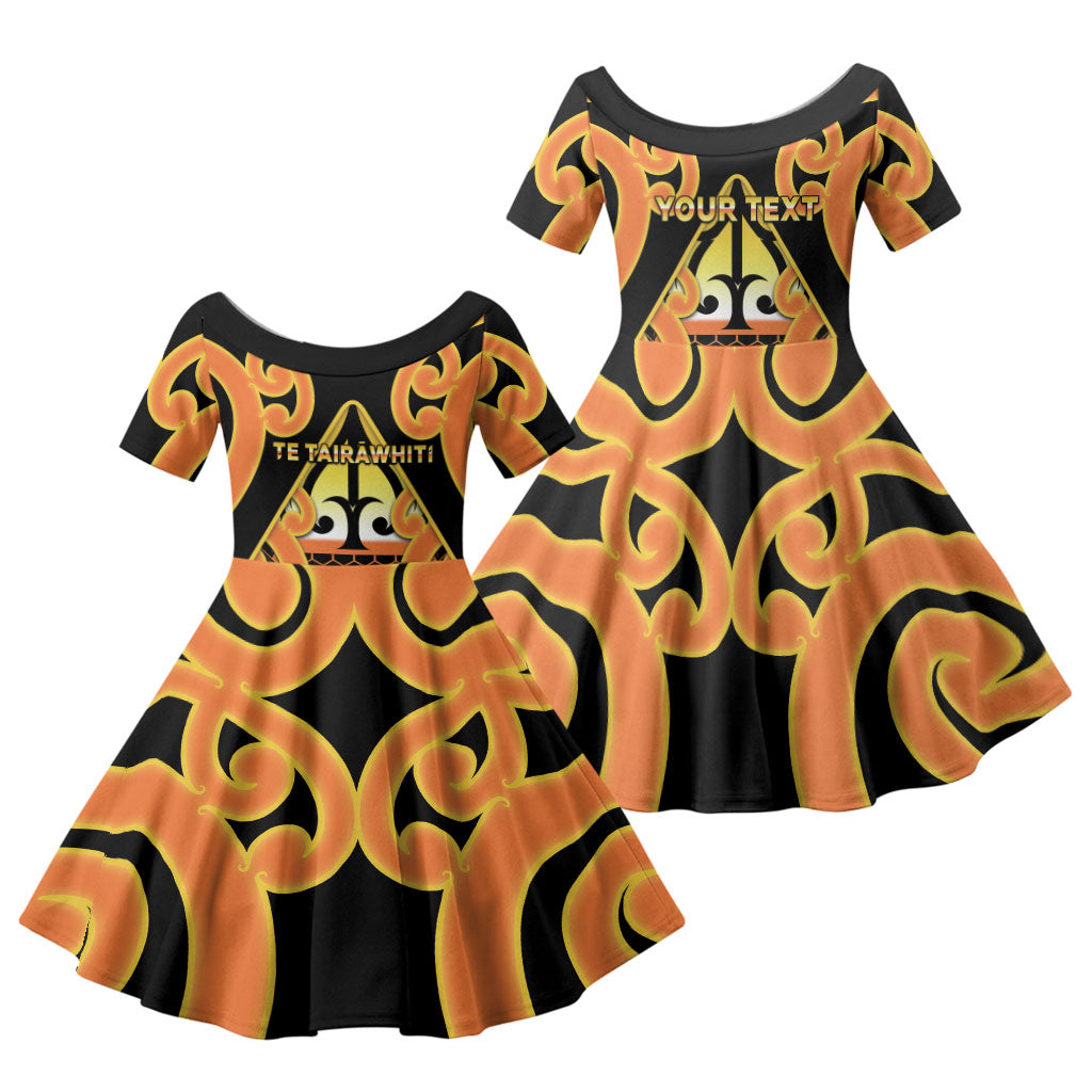 Personalised New Zealand Te Tairawhiti Family Matching Off Shoulder Maxi Dress and Hawaiian Shirt Maori Koru Pattern LT05 Daughter's Dress Orange - Polynesian Pride