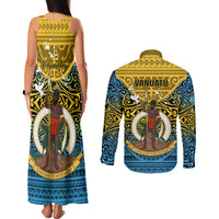 Vanuatu Sanma Province Couples Matching Tank Maxi Dress and Long Sleeve Button Shirts Coat Of Arms And Namele Fern Polynesian Pattern LT05 - Polynesian Pride
