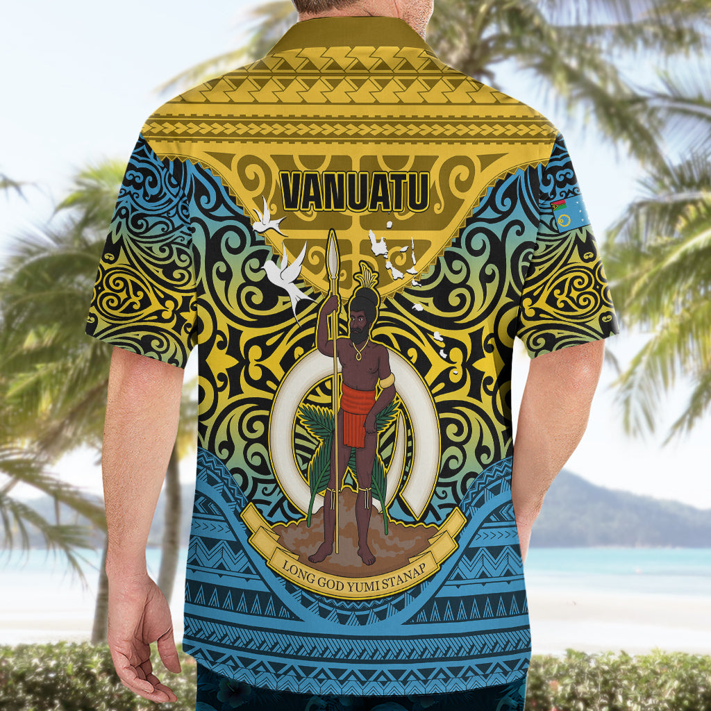 Vanuatu Sanma Province Hawaiian Shirt Coat Of Arms And Namele Fern Polynesian Pattern LT05 - Polynesian Pride