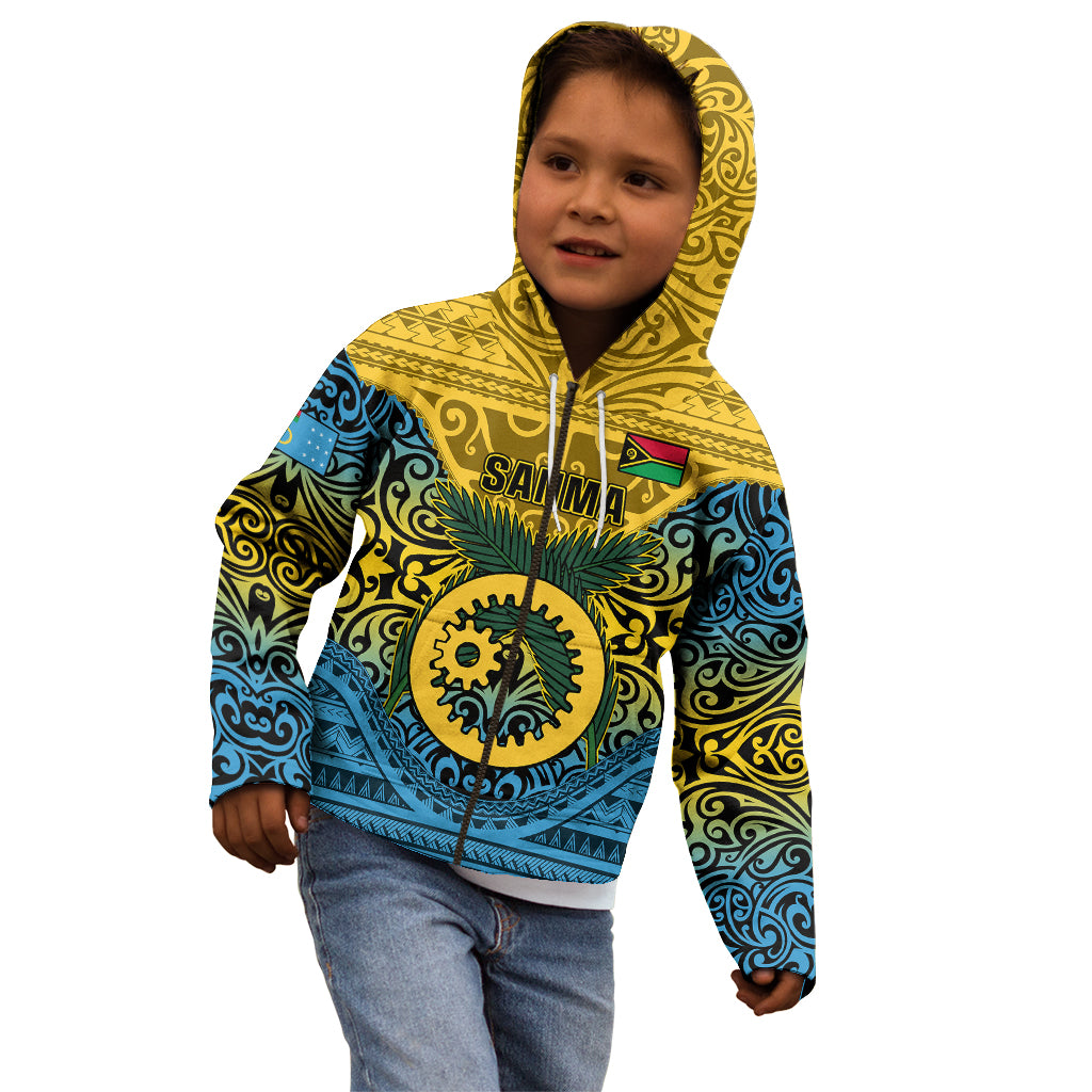 Vanuatu Sanma Province Kid Hoodie Coat Of Arms And Namele Fern Polynesian Pattern LT05 - Polynesian Pride