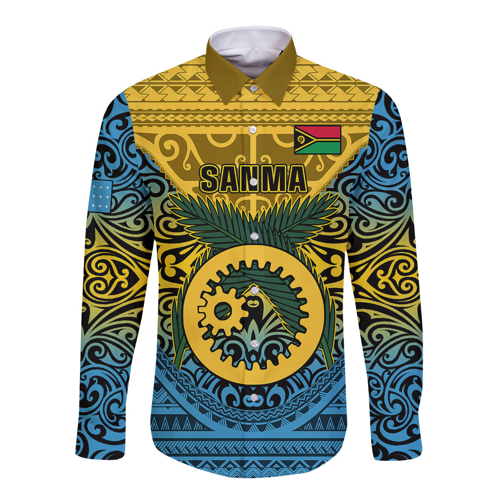 Vanuatu Sanma Province Long Sleeve Button Shirt Coat Of Arms And Namele Fern Polynesian Pattern LT05 Unisex Yellow - Polynesian Pride