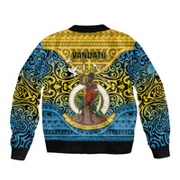 Vanuatu Sanma Province Sleeve Zip Bomber Jacket Coat Of Arms And Namele Fern Polynesian Pattern LT05 - Polynesian Pride