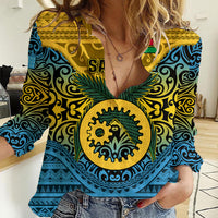 Vanuatu Sanma Province Women Casual Shirt Coat Of Arms And Namele Fern Polynesian Pattern LT05 Female Yellow - Polynesian Pride