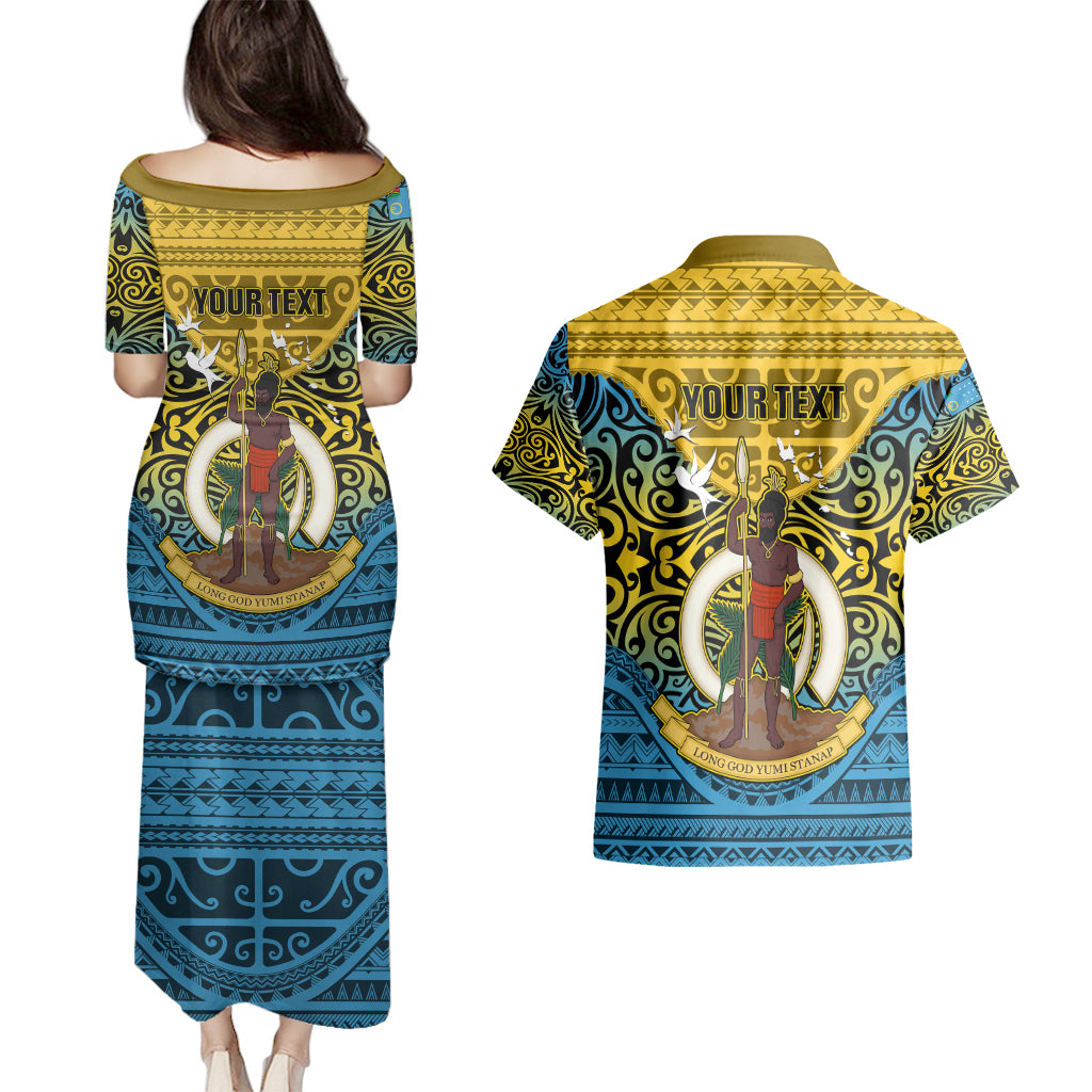 Personalized Vanuatu Sanma Province Couples Matching Puletasi Dress and Hawaiian Shirt Coat Of Arms And Namele Fern Polynesian Pattern LT05 - Polynesian Pride