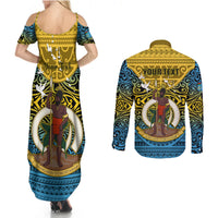 Personalized Vanuatu Sanma Province Couples Matching Summer Maxi Dress and Long Sleeve Button Shirts Coat Of Arms And Namele Fern Polynesian Pattern LT05 - Polynesian Pride