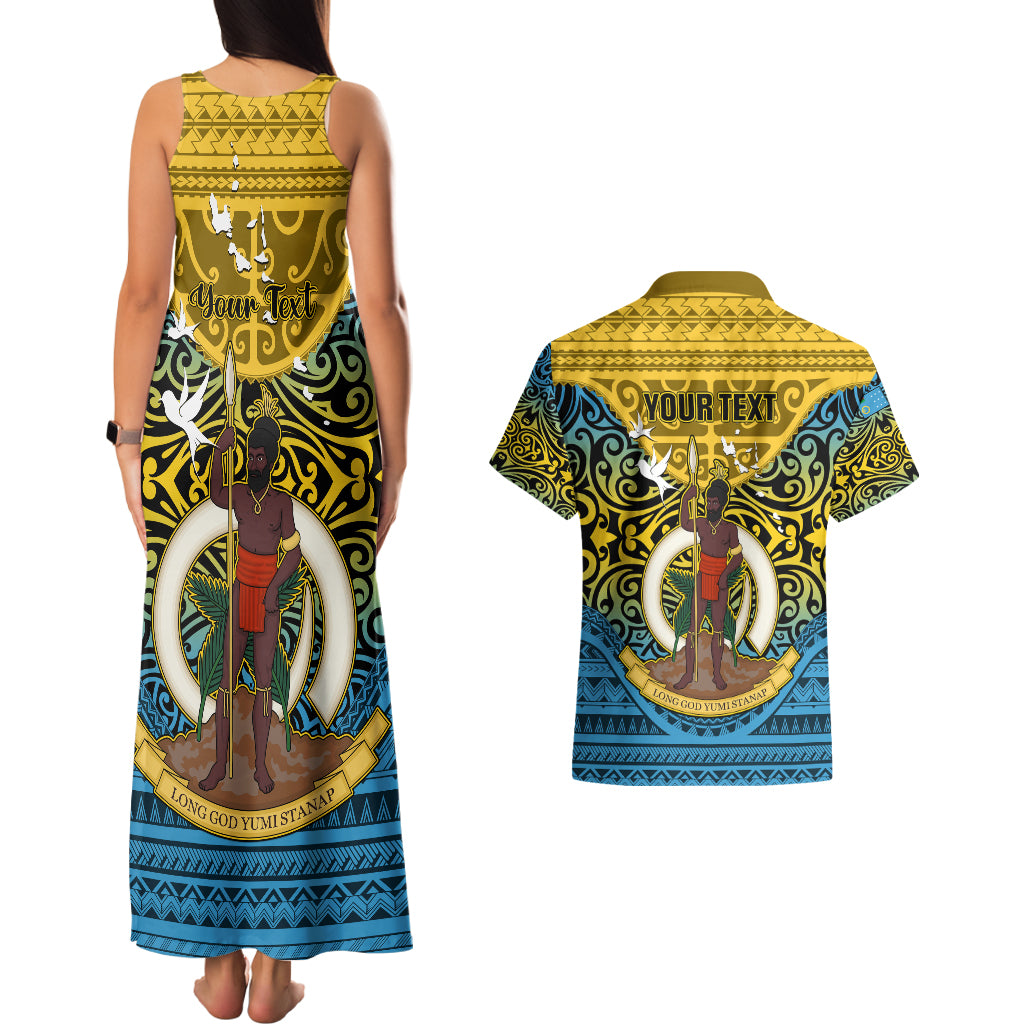Personalized Vanuatu Sanma Province Couples Matching Tank Maxi Dress and Hawaiian Shirt Coat Of Arms And Namele Fern Polynesian Pattern LT05 - Polynesian Pride