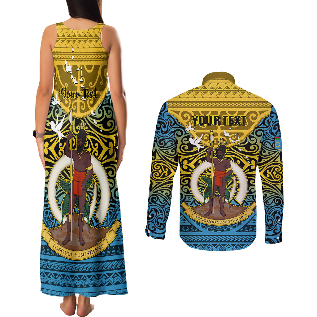 Personalized Vanuatu Sanma Province Couples Matching Tank Maxi Dress and Long Sleeve Button Shirts Coat Of Arms And Namele Fern Polynesian Pattern LT05 - Polynesian Pride