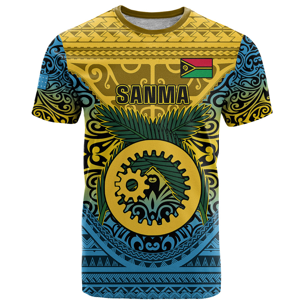 Personalized Vanuatu Sanma Province T Shirt Coat Of Arms And Namele Fern Polynesian Pattern LT05 Yellow - Polynesian Pride