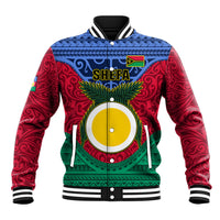 Vanuatu Shefa Province Baseball Jacket Coat Of Arms And Namele Fern Polynesian Pattern LT05 Unisex Red - Polynesian Pride