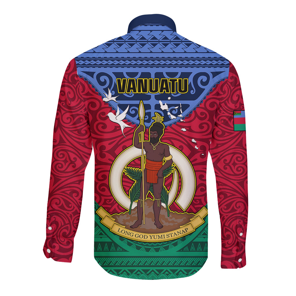 Vanuatu Shefa Province Long Sleeve Button Shirt Coat Of Arms And Namele Fern Polynesian Pattern LT05 - Polynesian Pride