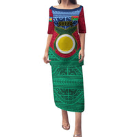 Vanuatu Shefa Province Puletasi Coat Of Arms And Namele Fern Polynesian Pattern LT05 Long Dress Red - Polynesian Pride