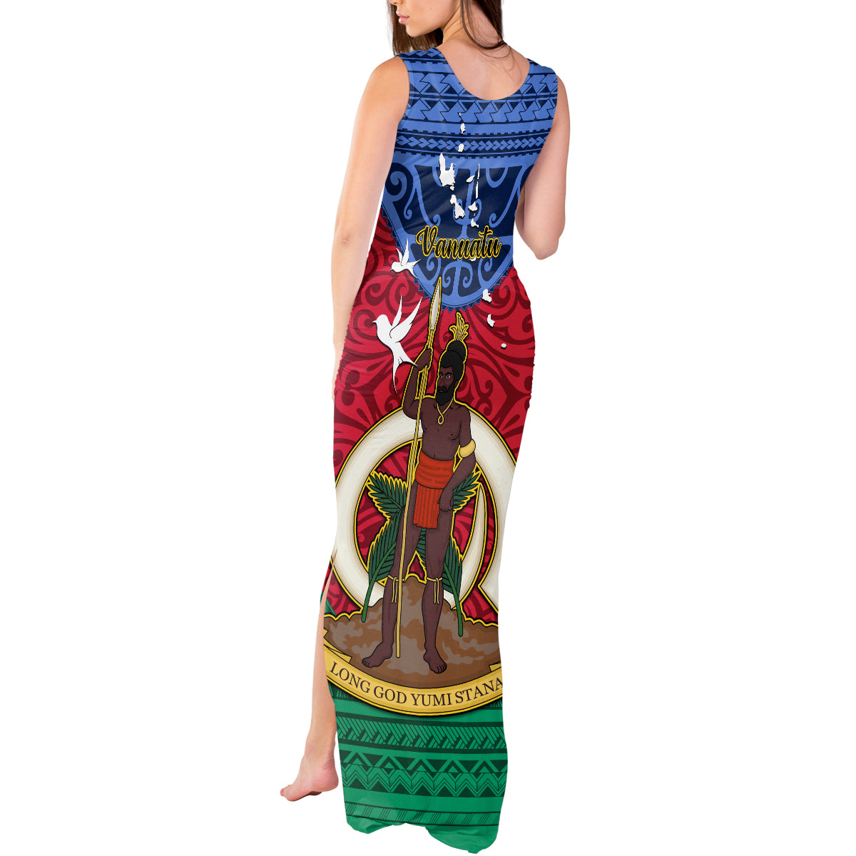 Vanuatu Shefa Province Tank Maxi Dress Coat Of Arms And Namele Fern Polynesian Pattern LT05 - Polynesian Pride