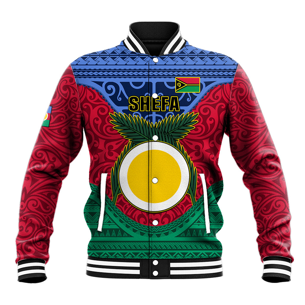 Personalized Vanuatu Shefa Province Baseball Jacket Coat Of Arms And Namele Fern Polynesian Pattern LT05 Unisex Red - Polynesian Pride