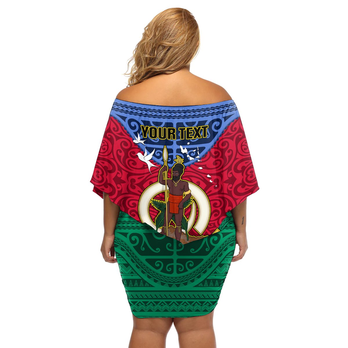 Personalized Vanuatu Shefa Province Off Shoulder Short Dress Coat Of Arms And Namele Fern Polynesian Pattern LT05 - Polynesian Pride