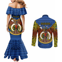 Vanuatu Tafea Province Couples Matching Mermaid Dress and Long Sleeve Button Shirts Coat Of Arms And Namele Fern Polynesian Pattern LT05 - Polynesian Pride