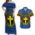 Vanuatu Tafea Province Couples Matching Off Shoulder Maxi Dress and Hawaiian Shirt Coat Of Arms And Namele Fern Polynesian Pattern LT05 Blue - Polynesian Pride