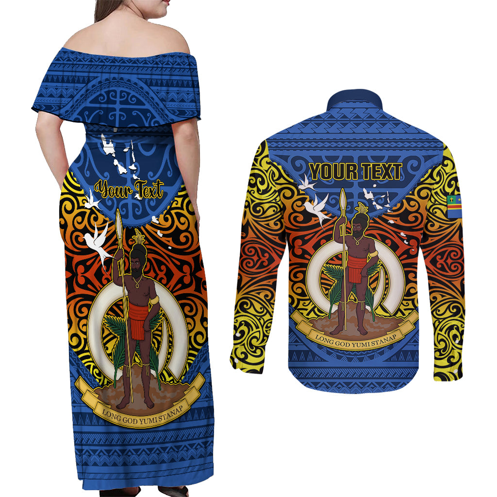 Personalized Vanuatu Tafea Province Couples Matching Off Shoulder Maxi Dress and Long Sleeve Button Shirts Coat Of Arms And Namele Fern Polynesian Pattern LT05 - Polynesian Pride