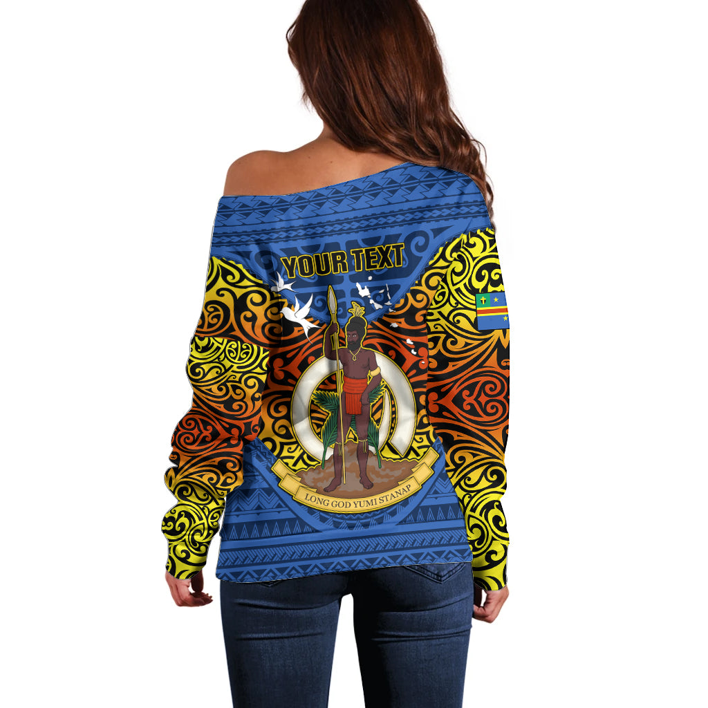 Personalized Vanuatu Tafea Province Off Shoulder Sweater Coat Of Arms And Namele Fern Polynesian Pattern LT05 - Polynesian Pride